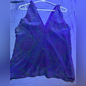 Ralph Lauren size 6 100% silk tank top camisole, purple green and blue paisley.